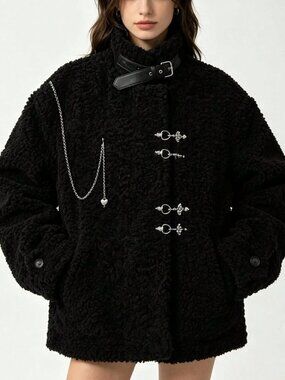 Black Casual Women's Punk Faux Fur Zipper Jacket
